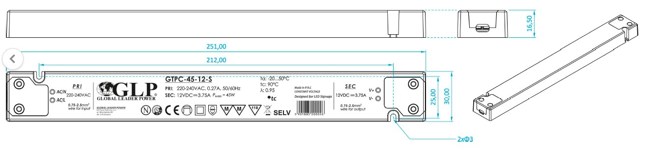 Napájecí led zdroj 12V 30W IP40 plochý
